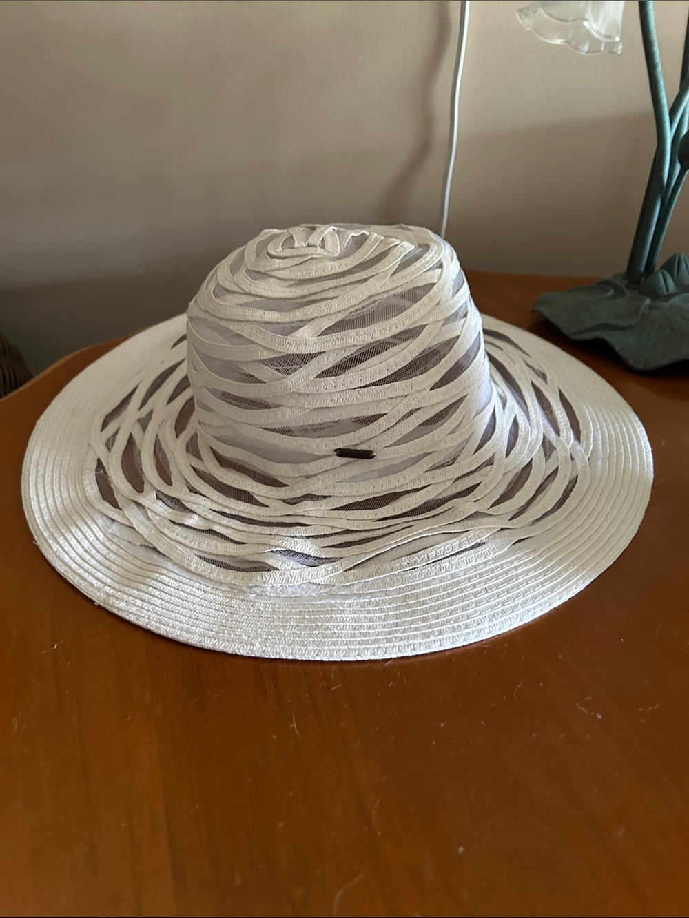 Nine West White Woven Open-Weave Sun Hat